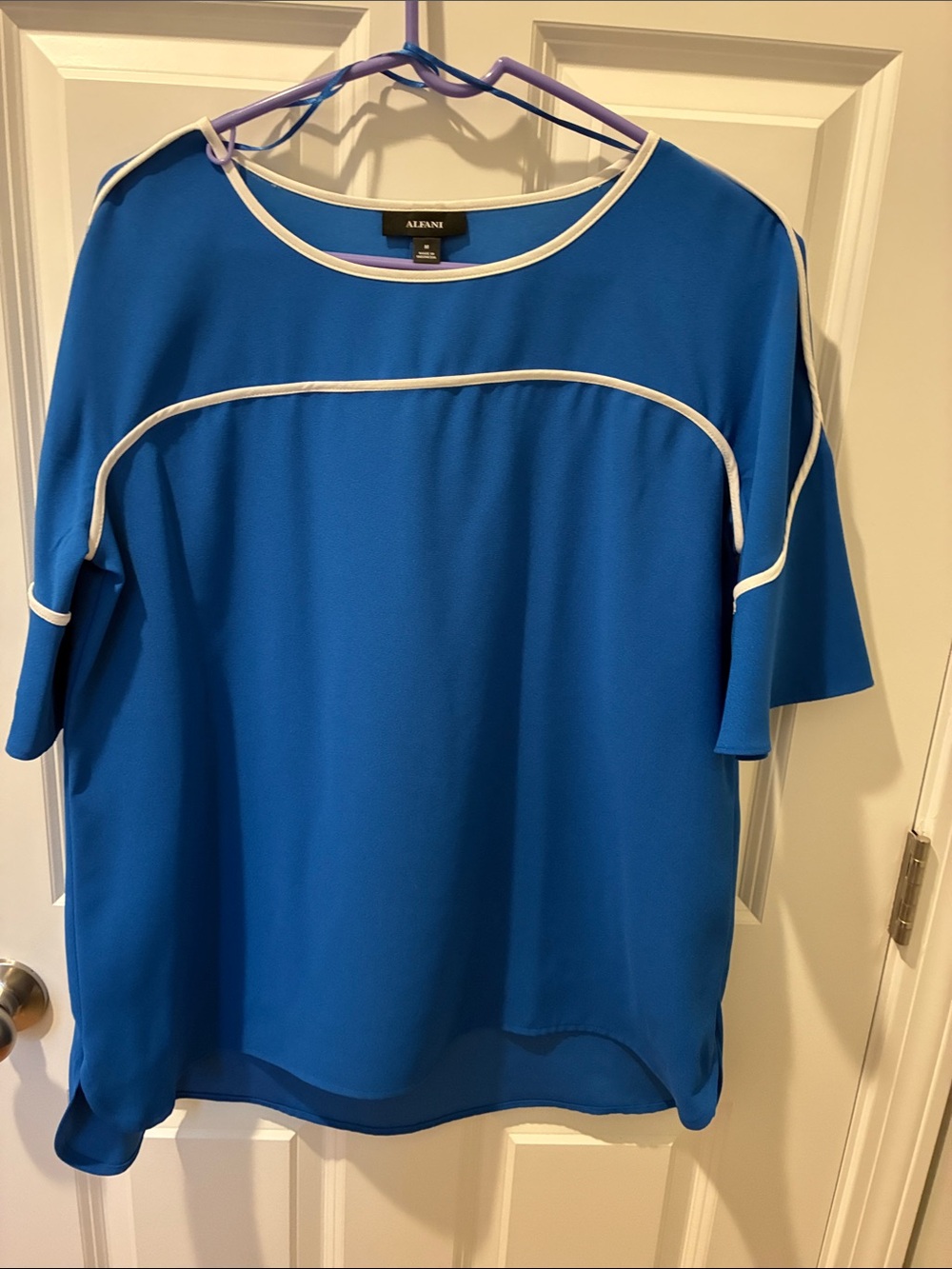 Alfani Bright Blue Blouse with White Piping